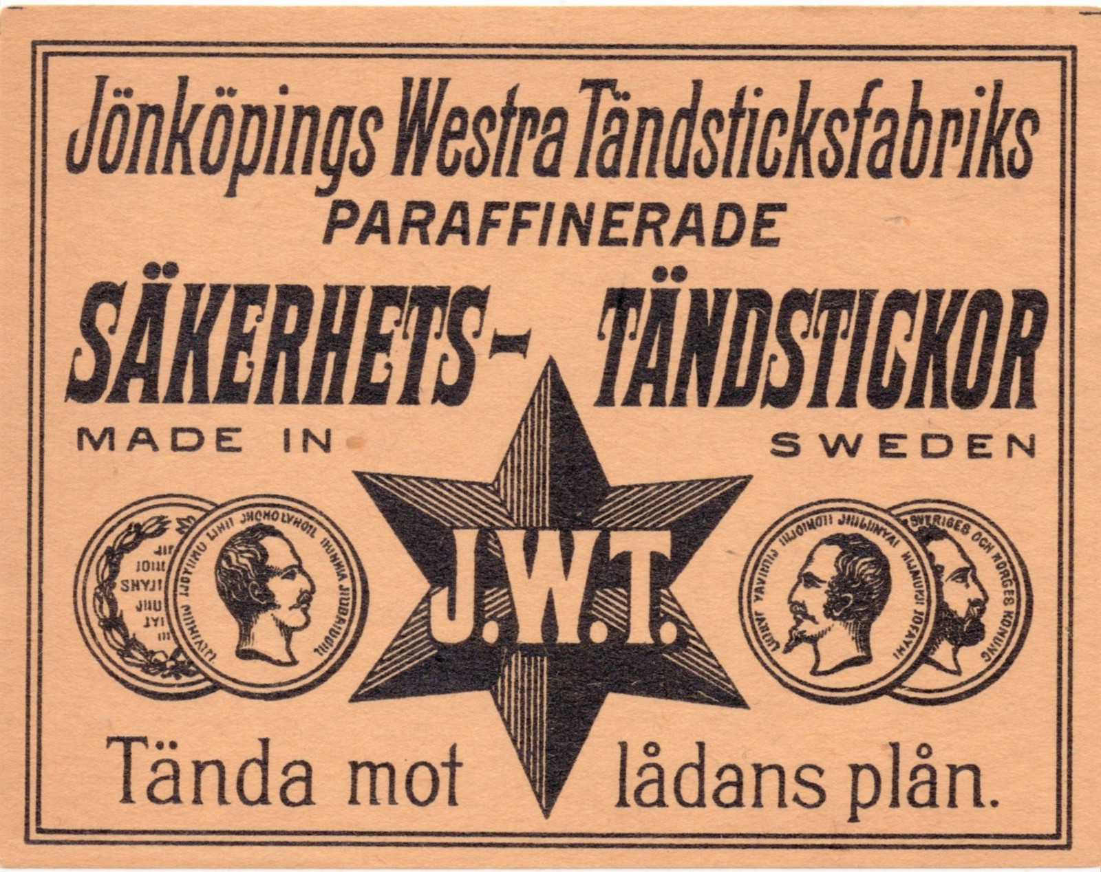 Vintage - Jonkopings Matches Made in Sweden Match box Label - XL1F