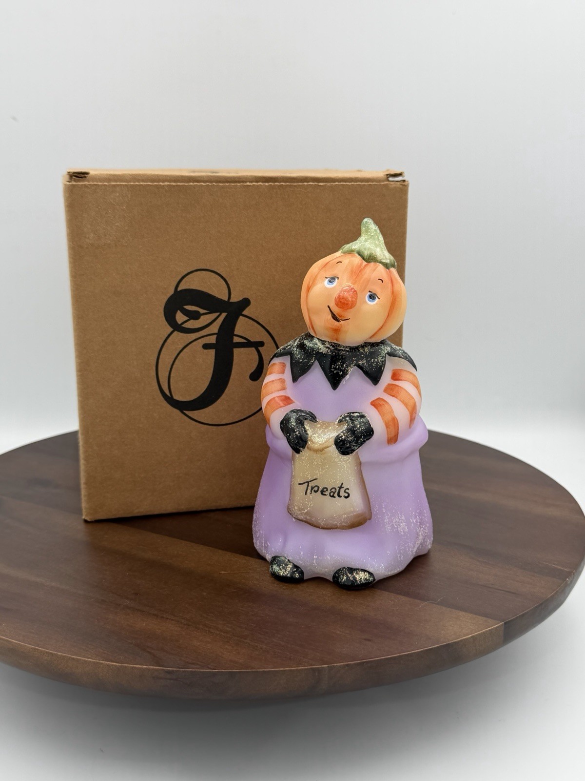 Fenton Art Glass Hand Painted Pumpkin Head Treats Halloween Figurine SIGNED