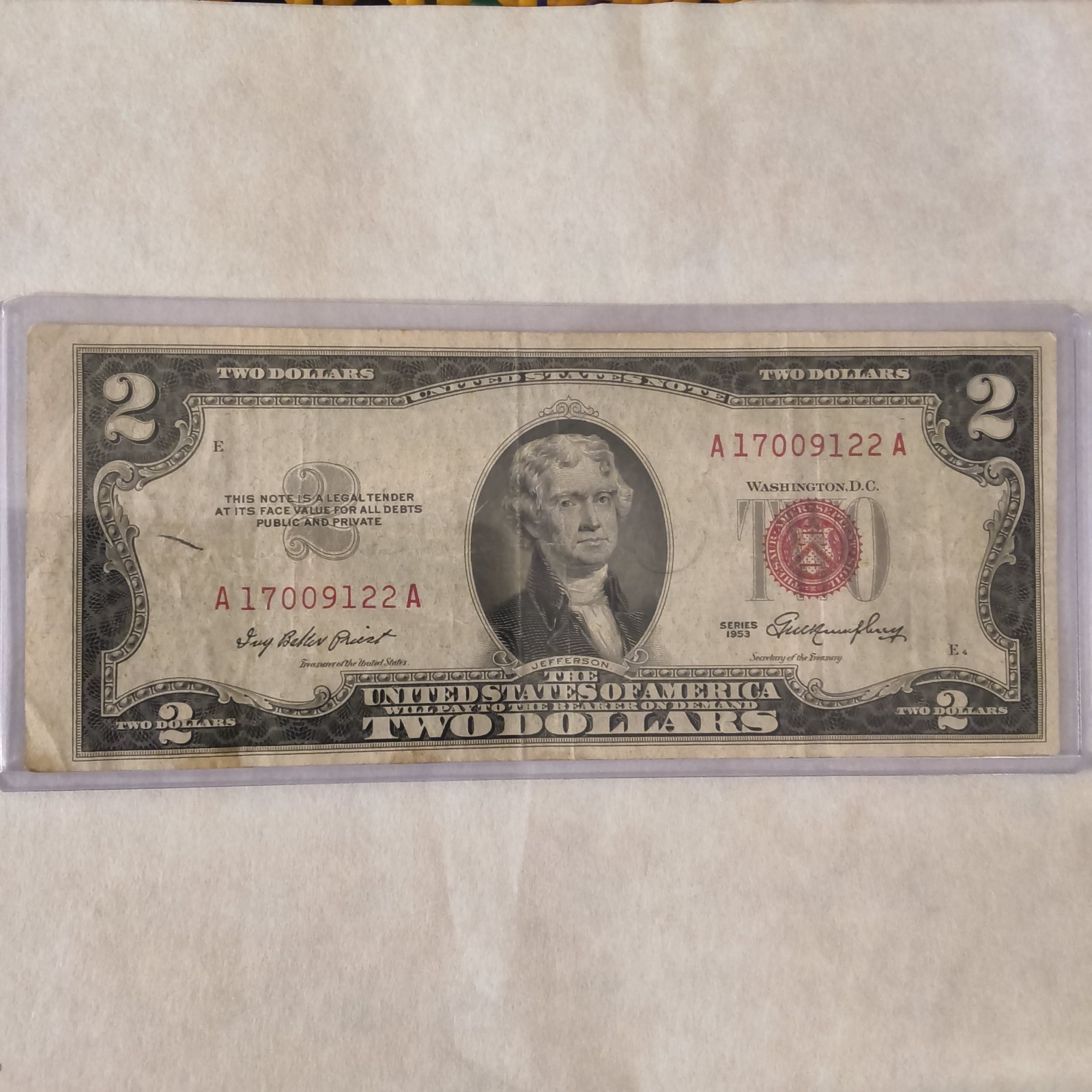 Series 1953 (NOT 1953A), $2 Two Dollar Bill United States Note, Red Seal. RARE Series 1953 (NOT 1953A), $2 Two Dollar Bill United States Note, Red Seal. RARE