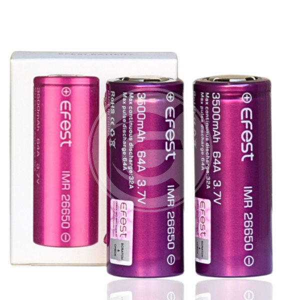 2-Pack Efest Batteries 26650 3500mAh | Rechargeable 3.7V * MPD 64A * CDR 32A