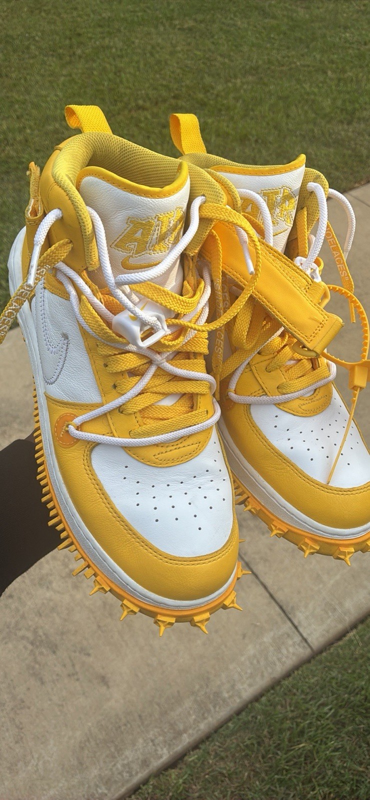 PICKUP ONLY Nike Air Force 1 Mid Top Sneaker Yellow White Spikes Strap PICKUP ONLY Nike Air Force 1 Mid Top Sneaker Yellow White Spikes Strap