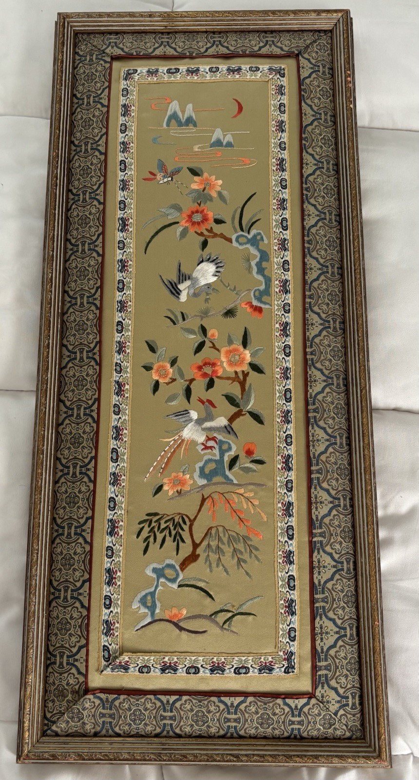 VTG Hand-Stitched Chinese Silk Embroidery Bird Framed Wall Art 24”x10” VTG Hand-Stitched Chinese Silk Embroidery Bird Framed Wall Art 24”x10”