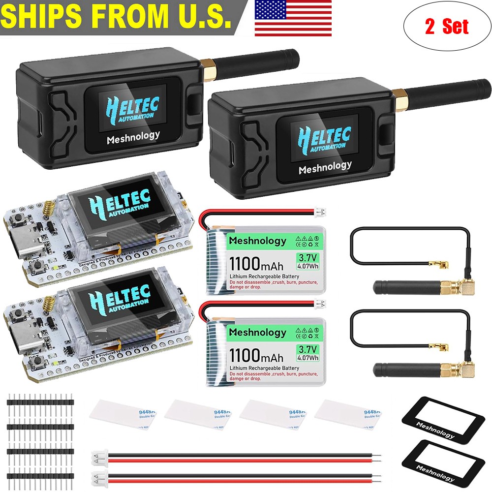 2 Set Heltec V3 ESP32 OLED LoRa Board+Case+915MHz Antenna+Battery for Meshtastic