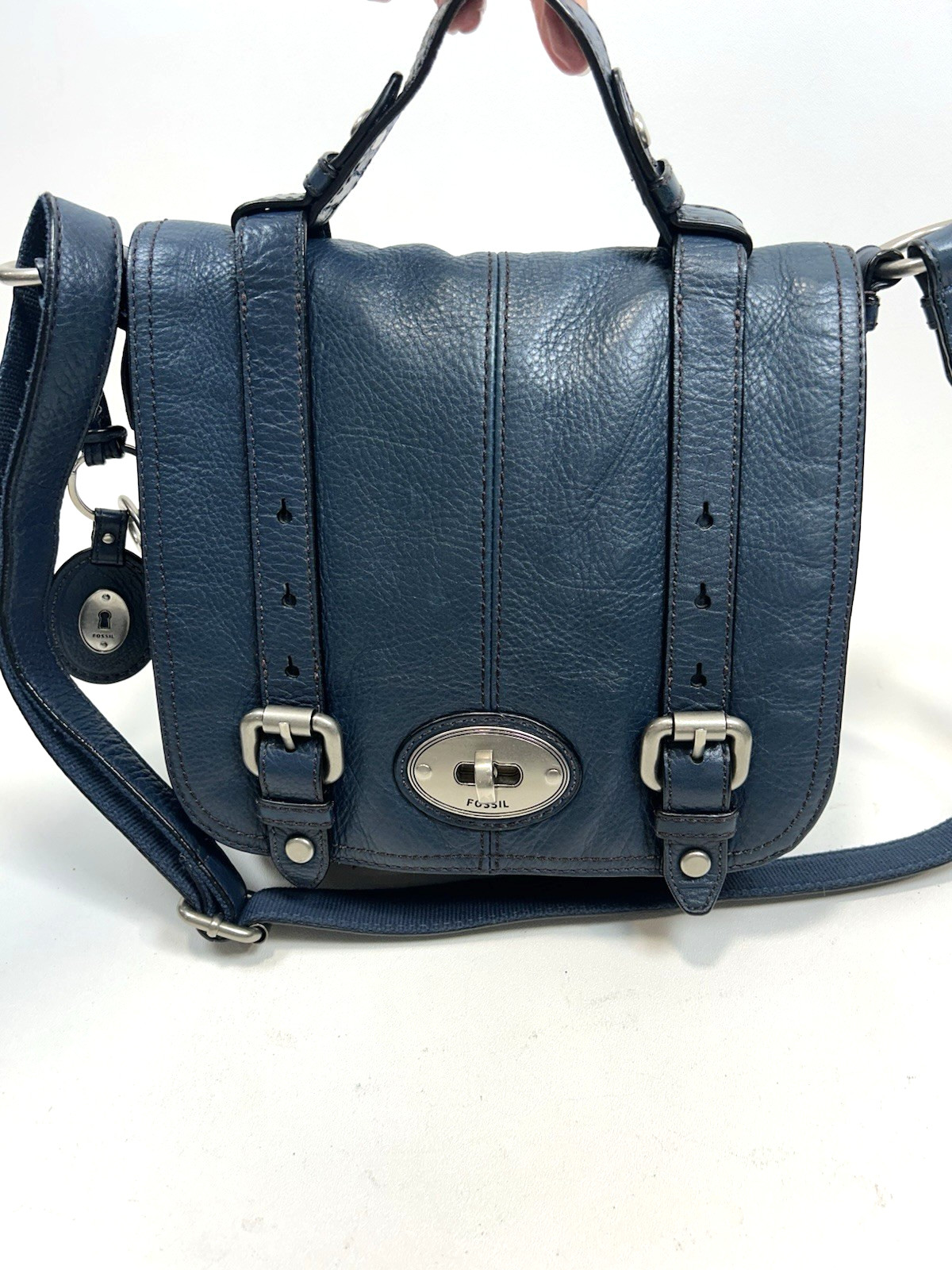 FOSSIL Maddox Crossbody Satchel Organizer Blue Teal Leather w/Key Hangtag FOSSIL Maddox Crossbody Satchel Organizer Blue Teal Leather w/Key Hangtag
