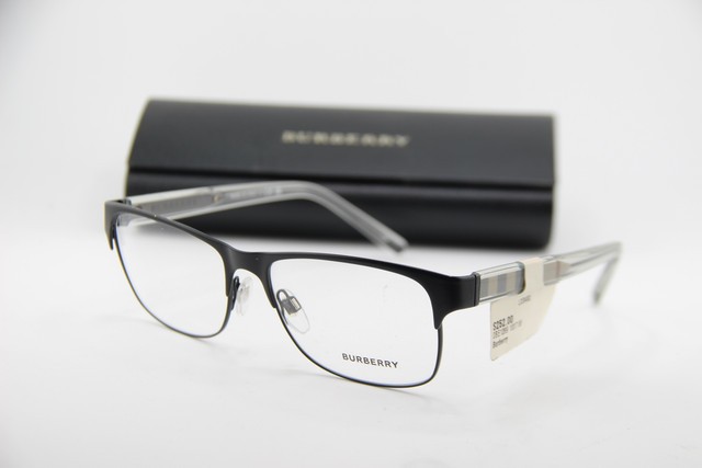 NEW BURBERRY B 1289 1007 BLACK CLEAR GUNMETAL AUTHENTIC EYEGLASSES 55-16 NEW BURBERRY B 1289 1007 BLACK CLEAR GUNMETAL AUTHENTIC EYEGLASSES 55-16