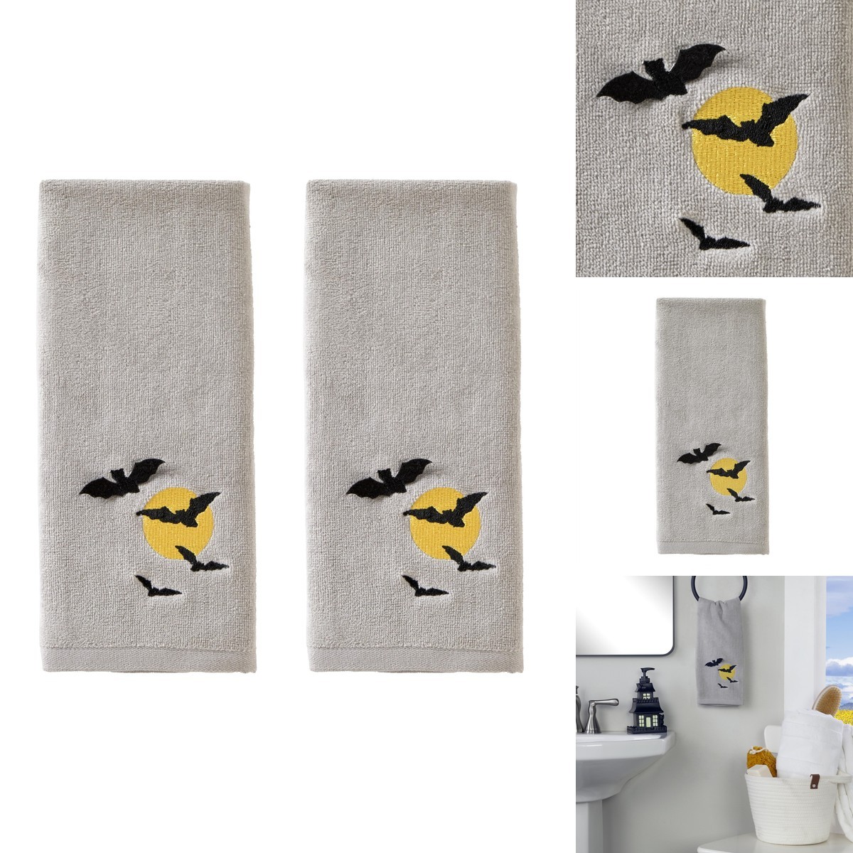 SKL Home Halloween Full Moon Flight Hand Towel Set 2pc 100% Cotton Gray SKL Home Halloween Full Moon Flight Hand Towel Set 2pc 100% Cotton Gray