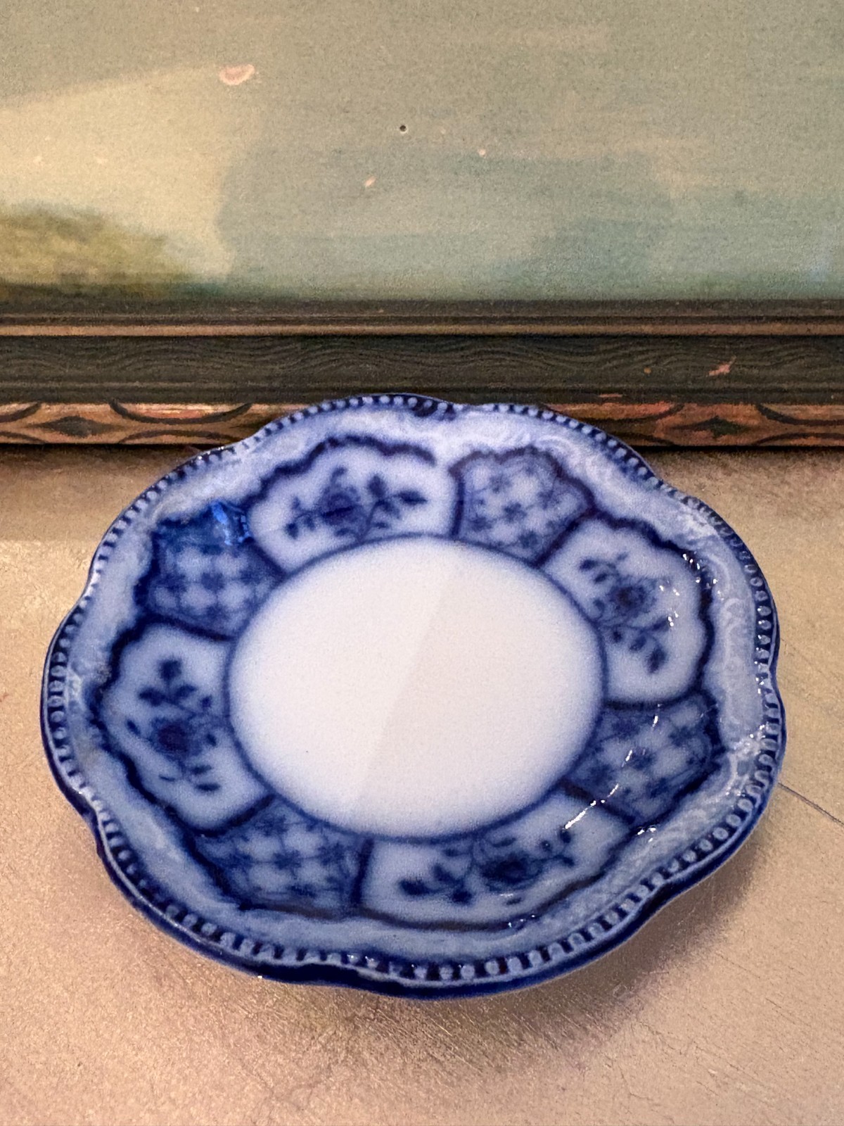 W.H Grindley & Co. Flow Blue Antique Butter Pat Plate - 3'' Melbourne Pattern