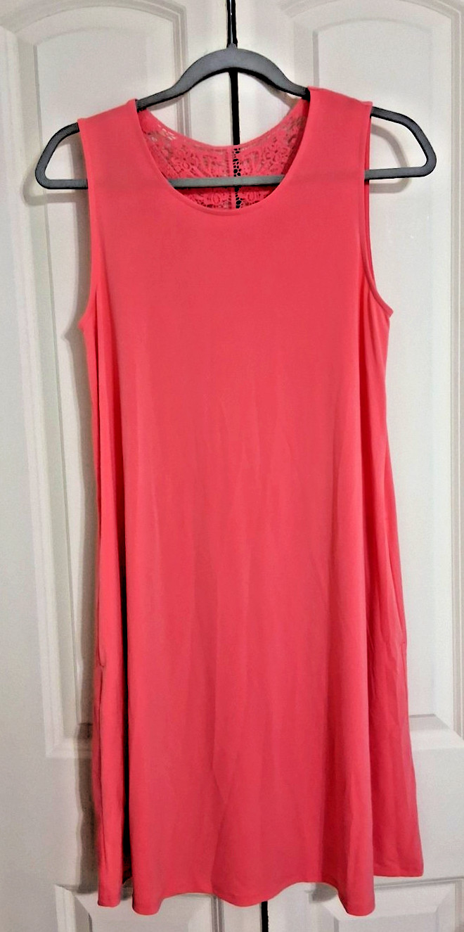 AB Studio Women\'s Swing Tank Dress Back Lace Trim Pink Sleeveless Medium NWT AB Studio Women\'s Swing Tank Dress Back Lace Trim Pink Sleeveless Medium NWT