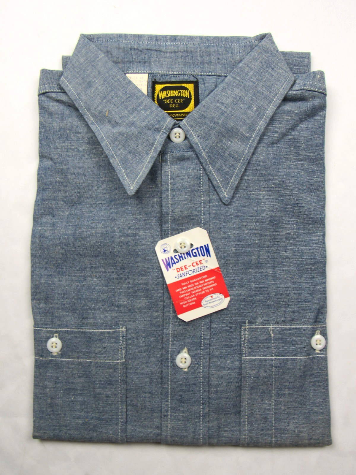 Vtg NOS 1950\'s Washington Dee Cee Sanforized Chambray Blue Shirt Size 16 Men\'s