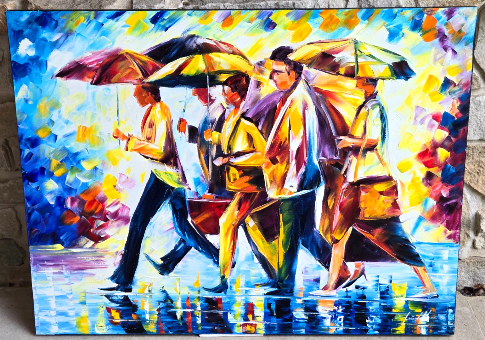 Leonid Afremov Today I Forgot My Umbrella painting signed on canvas 29