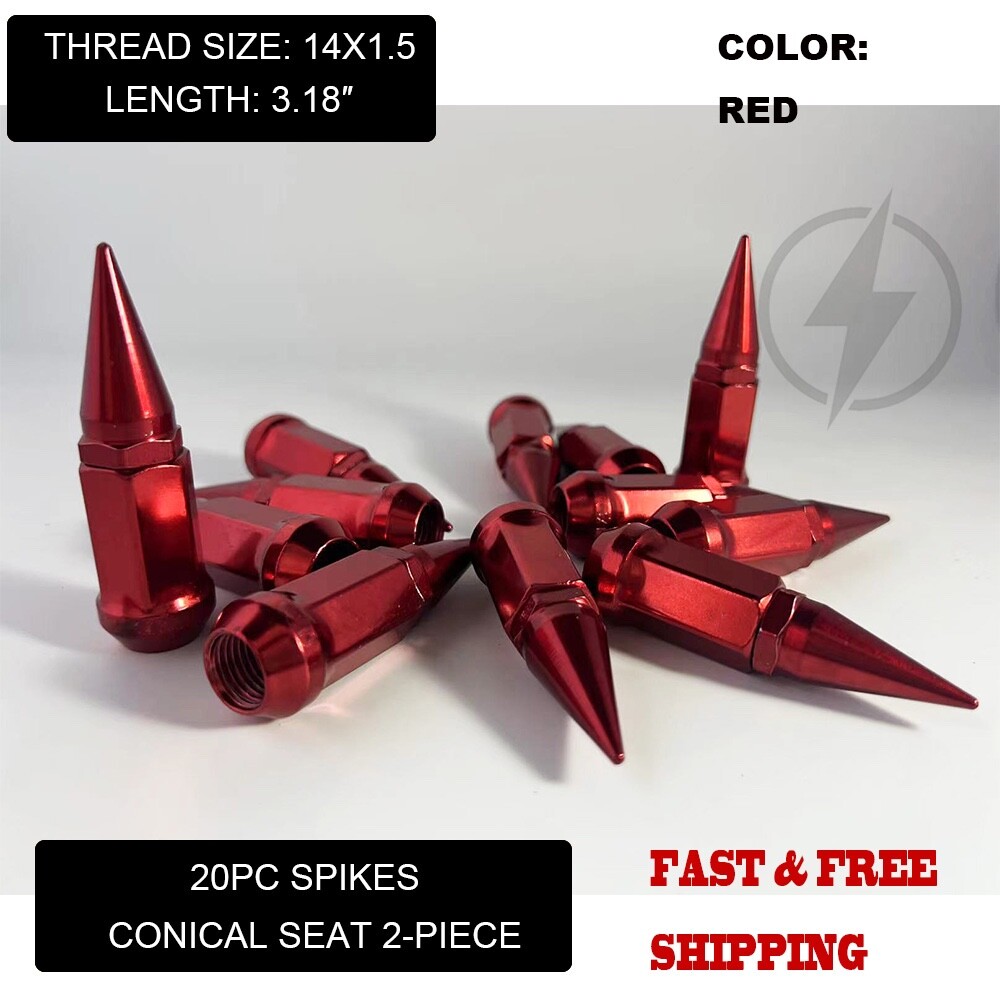 20Pcs RED 3.18'' 2PC SPIKE LUG NUTS 14x1.5 FOR 2010 & UP CHEVY CAMARO SS ZL1 LT
