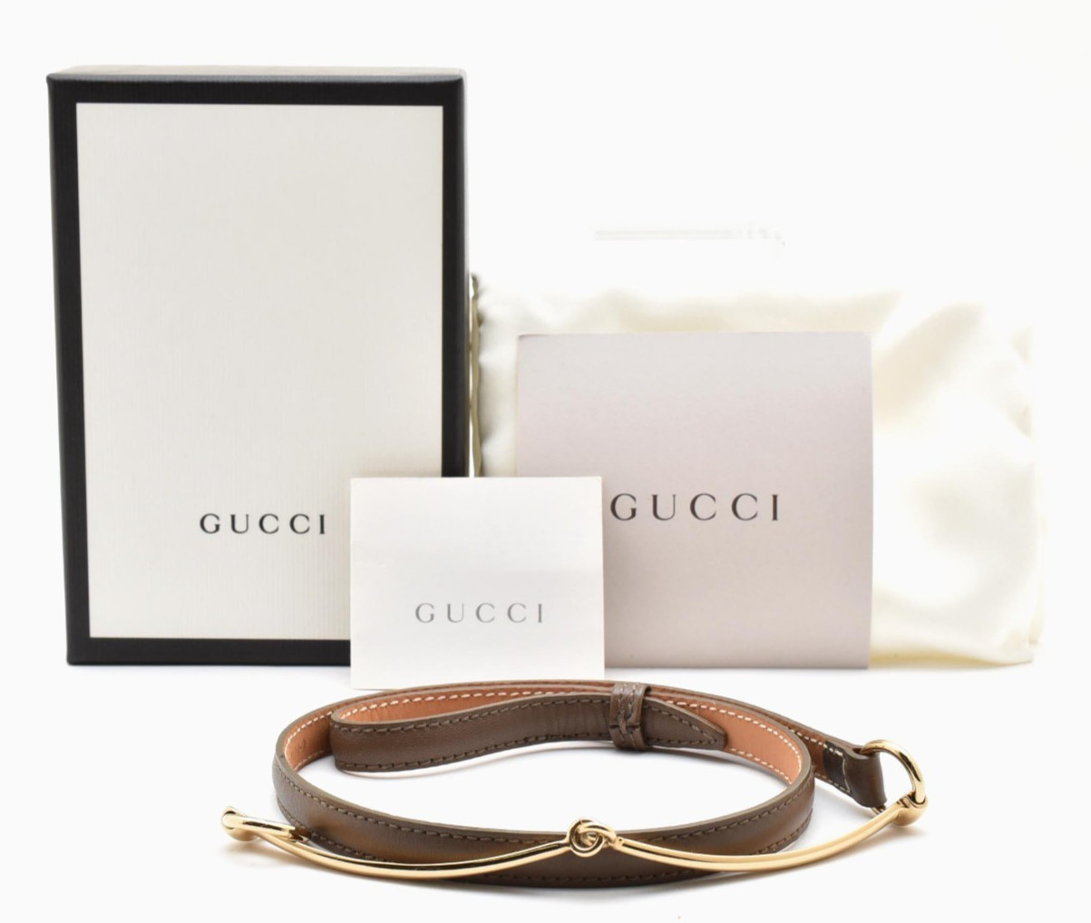 GUCCI [Rank SA] Horsebit Leather Waist Belt Brown Gold Authentic