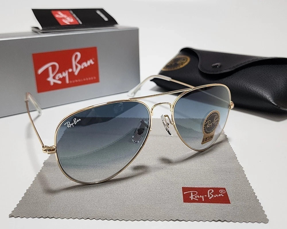 New Ray-Ban RB3025 Aviator Pilot Sunglasses Gold Frame Gradient Blue Lens 58mm New Ray-Ban RB3025 Aviator Pilot Sunglasses Gold Frame Gradient Blue Lens 58mm