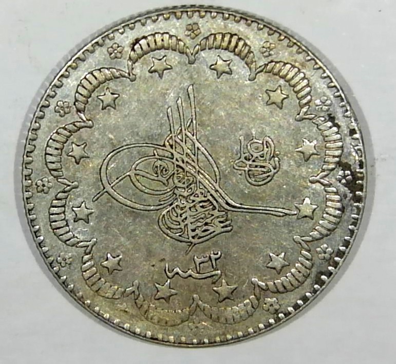 TURKEY (Ottoman Empire) 5 Kurush AH 1293 / 32 (1906)- Silver 0.83 - XF/AU  #J106