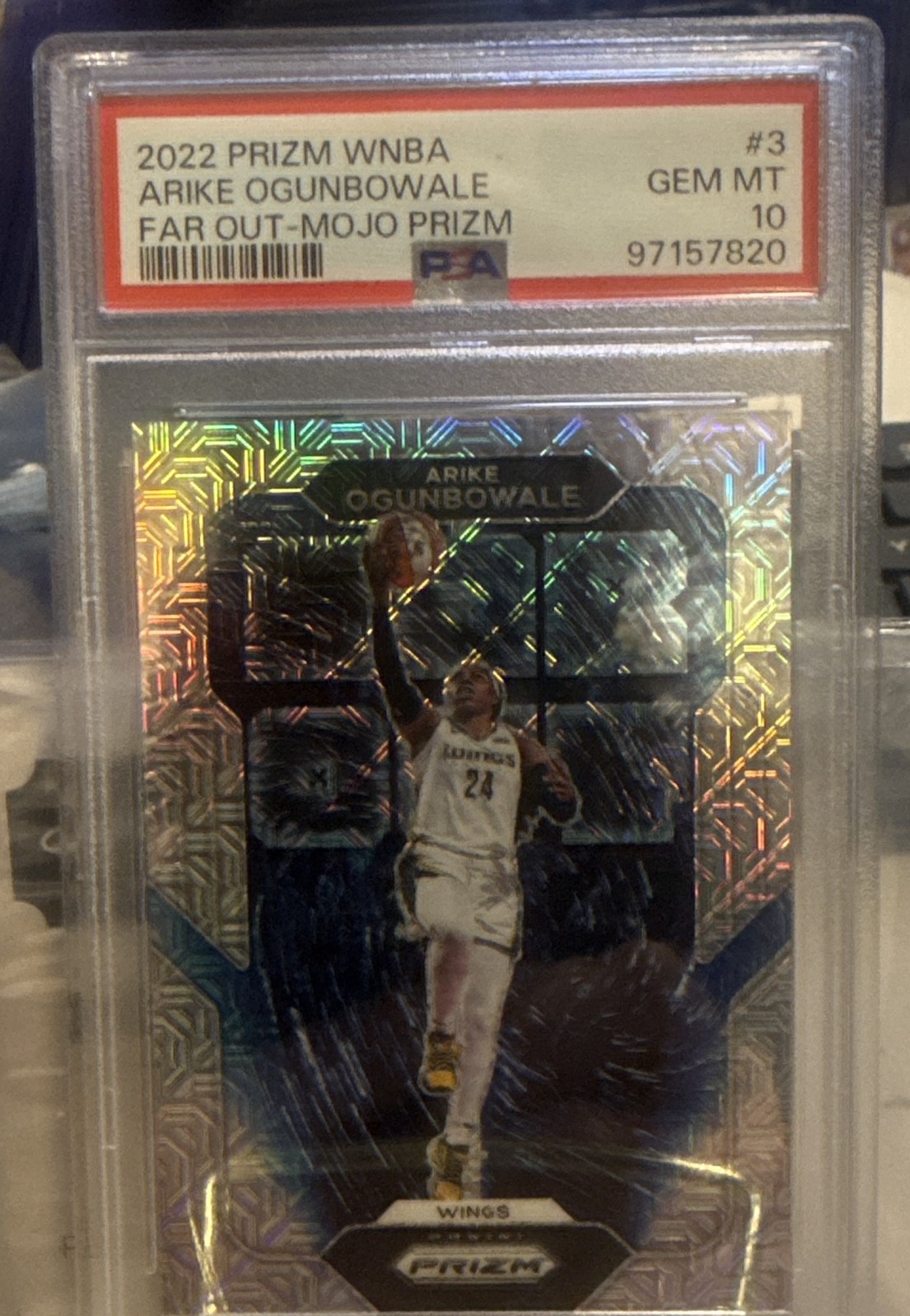 2022 Panini Prizm WNBA - Far Out Arike Ogunbowale #3 Mojo Prizm /25 PSA - 10 2022 Panini Prizm WNBA - Far Out Arike Ogunbowale #3 Mojo Prizm /25 PSA - 10