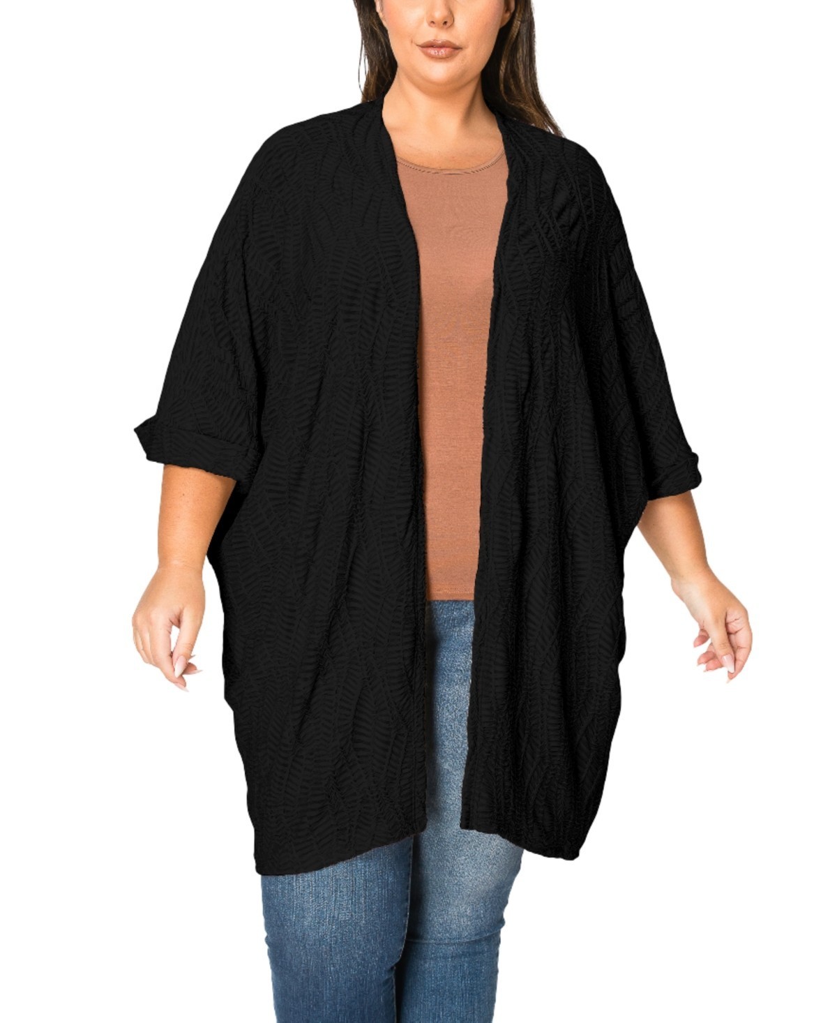COIN 1804 Plus Size 2X Spiral Wave Texture Dolman Cardigan Sweater Black COIN 1804 Plus Size 2X Spiral Wave Texture Dolman Cardigan Sweater Black
