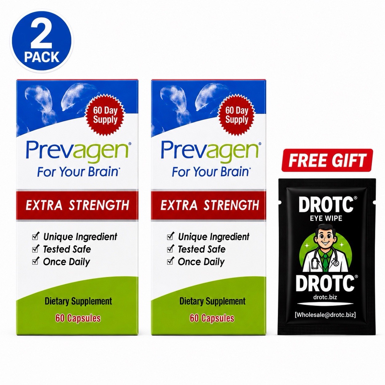 2 AUTHENTIC PREVAGEN EXTRA STRENGTH BRAIN HEALTH SUPPLEMENT 60 X2 120 Free GIFT
