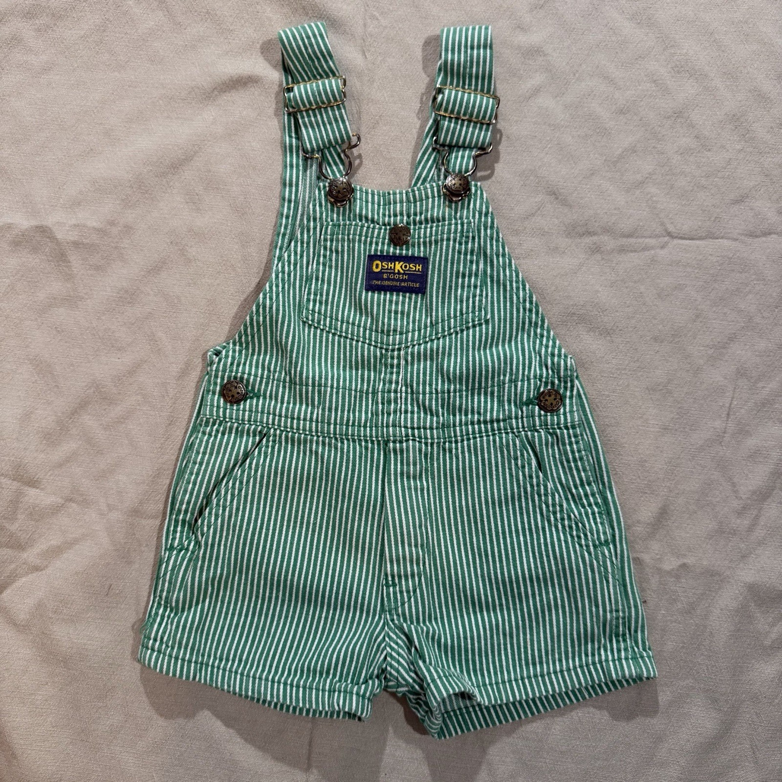 Oshkosh B\'Gosh Toddler 2T Vintage Green and White Railroad Stripe Overalls Oshkosh B\'Gosh Toddler 2T Vintage Green and White Railroad Stripe Overalls