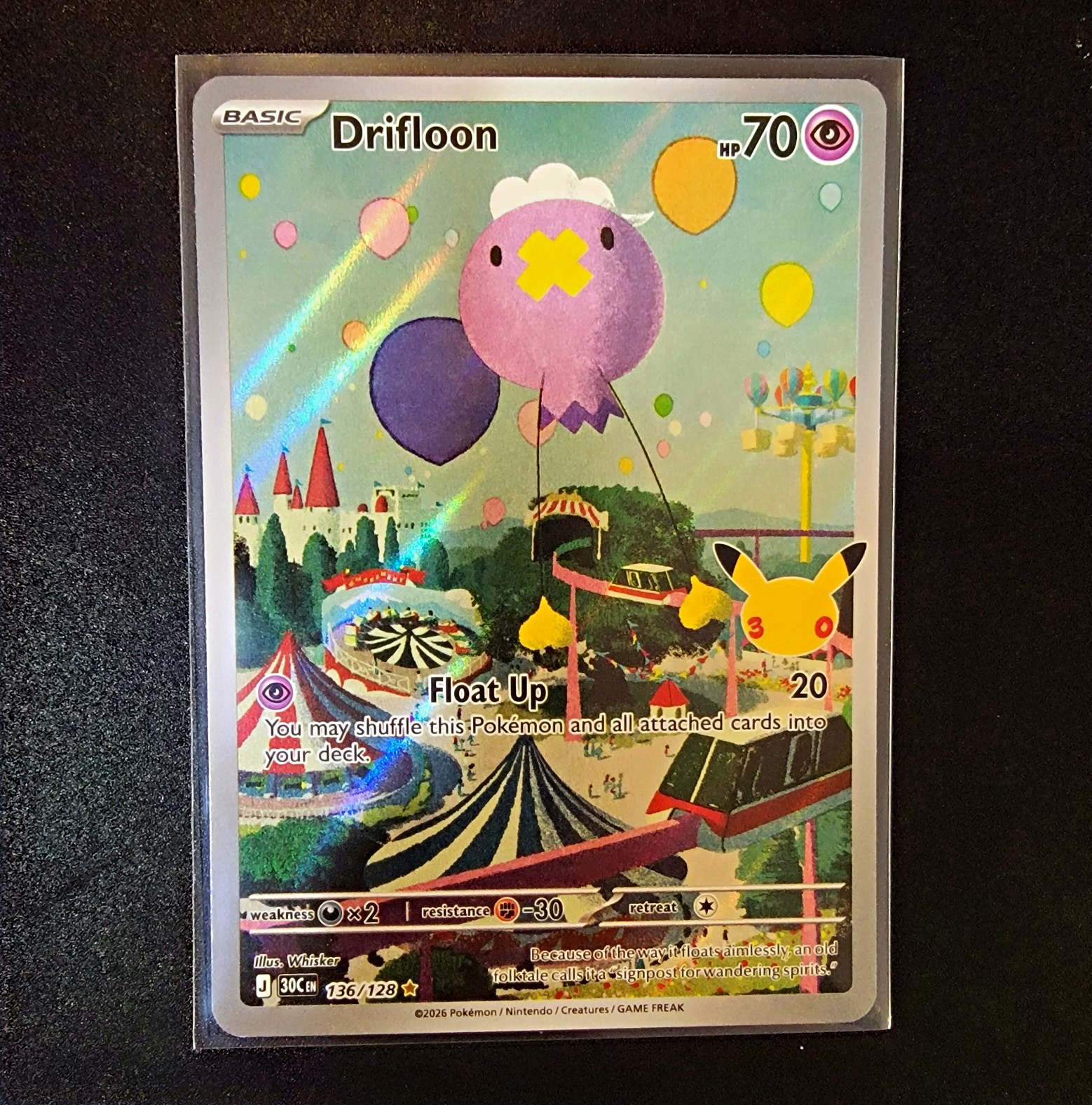 Pokemon Drifloon 136/128 30th Anniversary Secret Rare Full Art Holo English Pokemon Drifloon 136/128 30th Anniversary Secret Rare Full Art Holo English