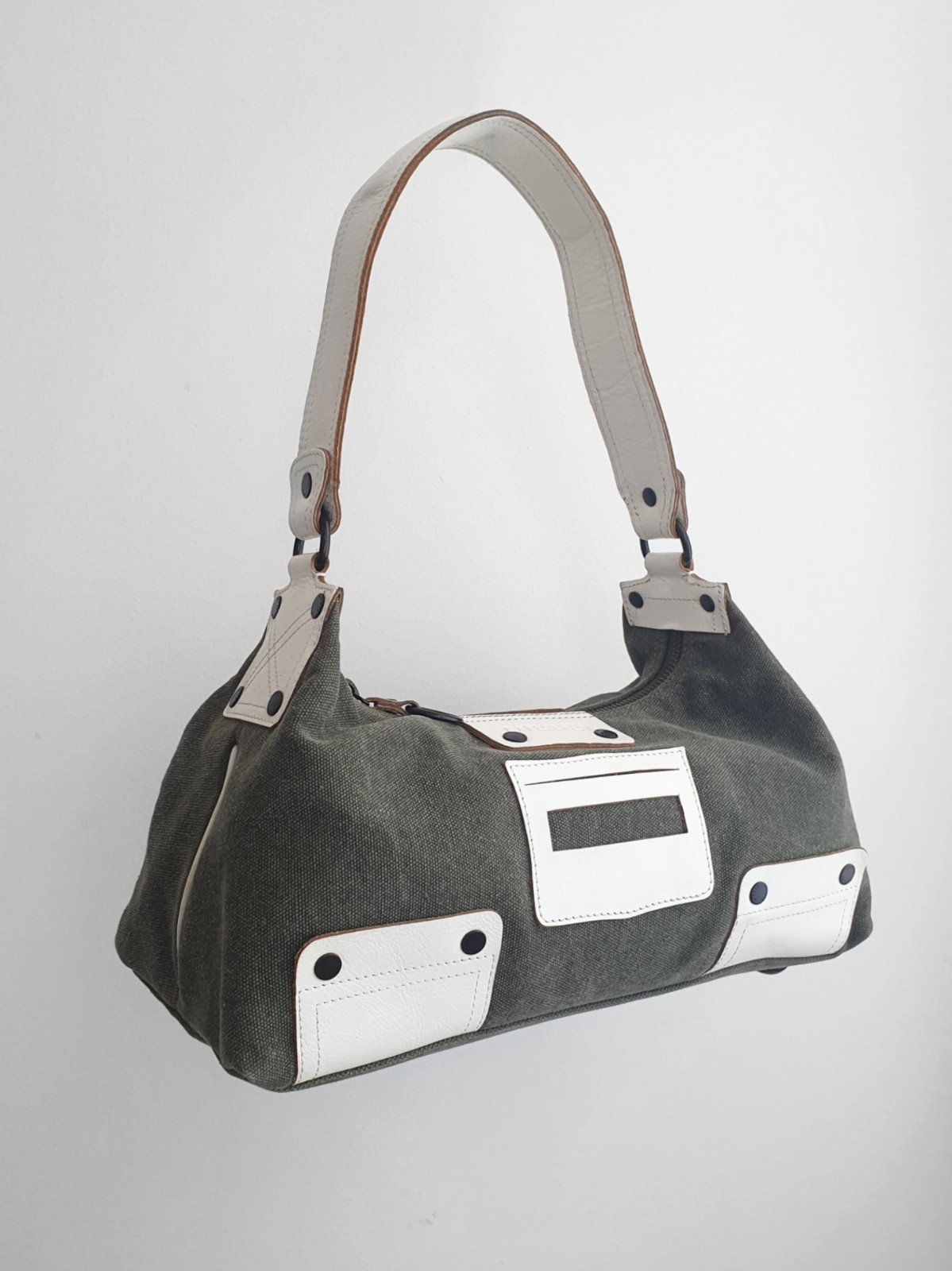 DIESEL Vintage Shoulder Bag Cotton & Leather Retro Y2K 00s Rare Archive Grunge