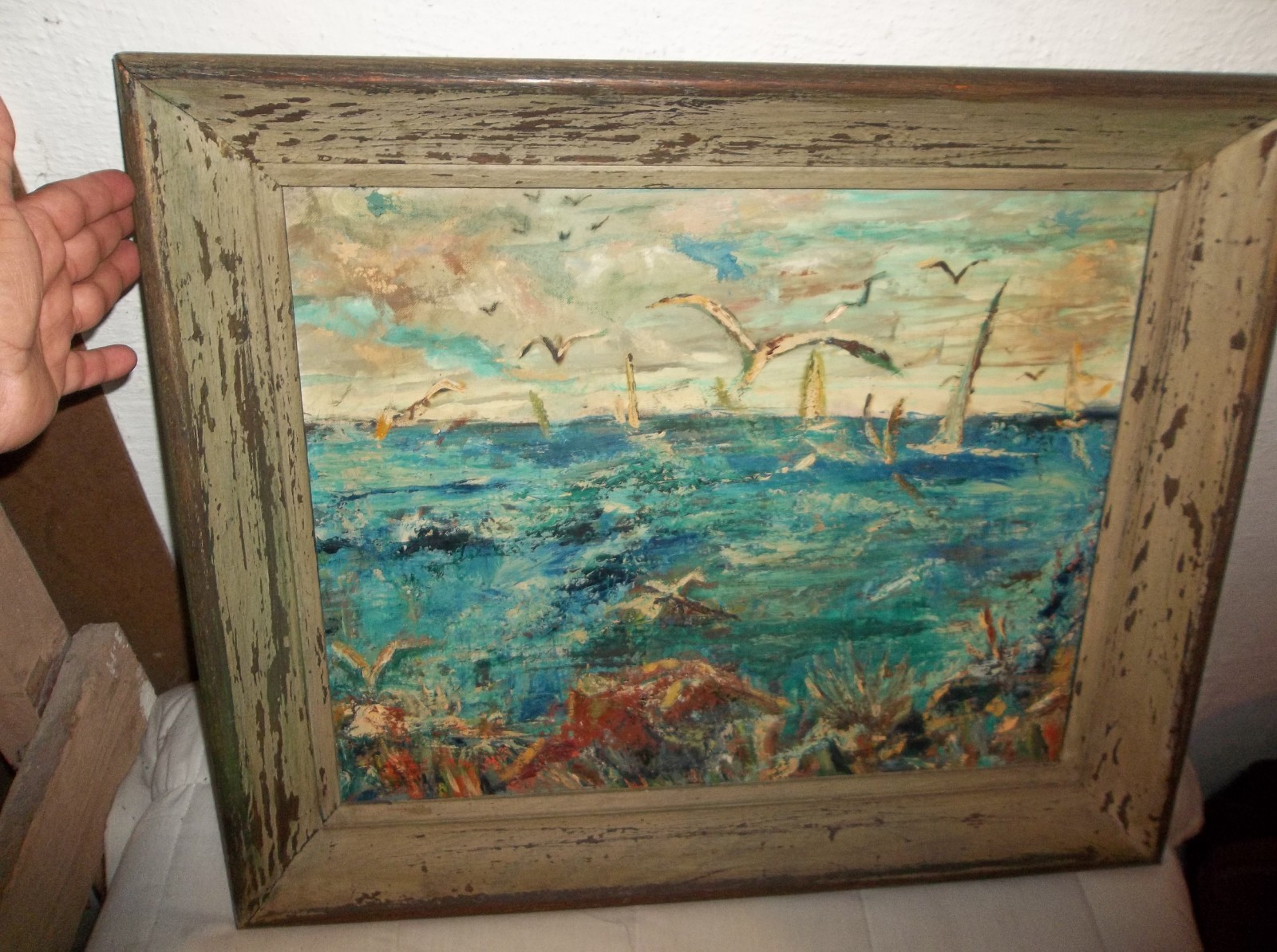 vintage original oil painting impressionist breezy day mid-20th-century vintage original oil painting impressionist breezy day mid-20th-century
