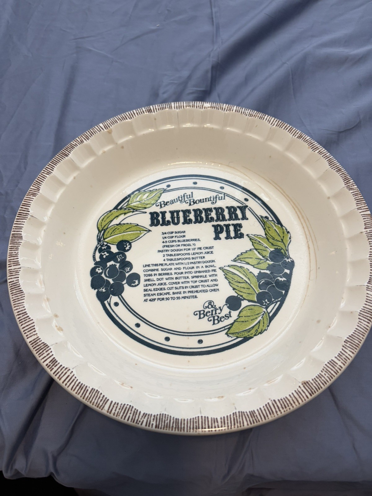 Royal China Blueberry Pie Recipe Plate Country Harvest Deep Dish Vintage 1983 US Royal China Blueberry Pie Recipe Plate Country Harvest Deep Dish Vintage 1983 US
