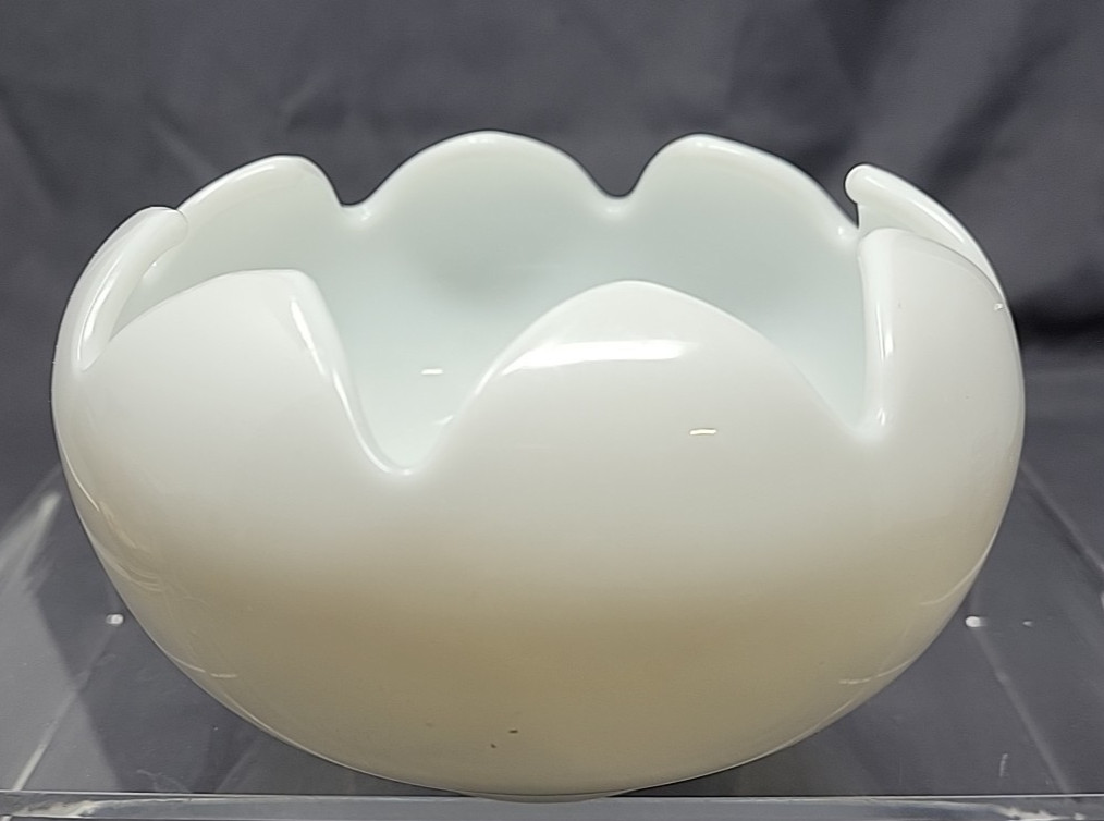 Vintage Fenton Milk Glass Cupped Lotus Bowl