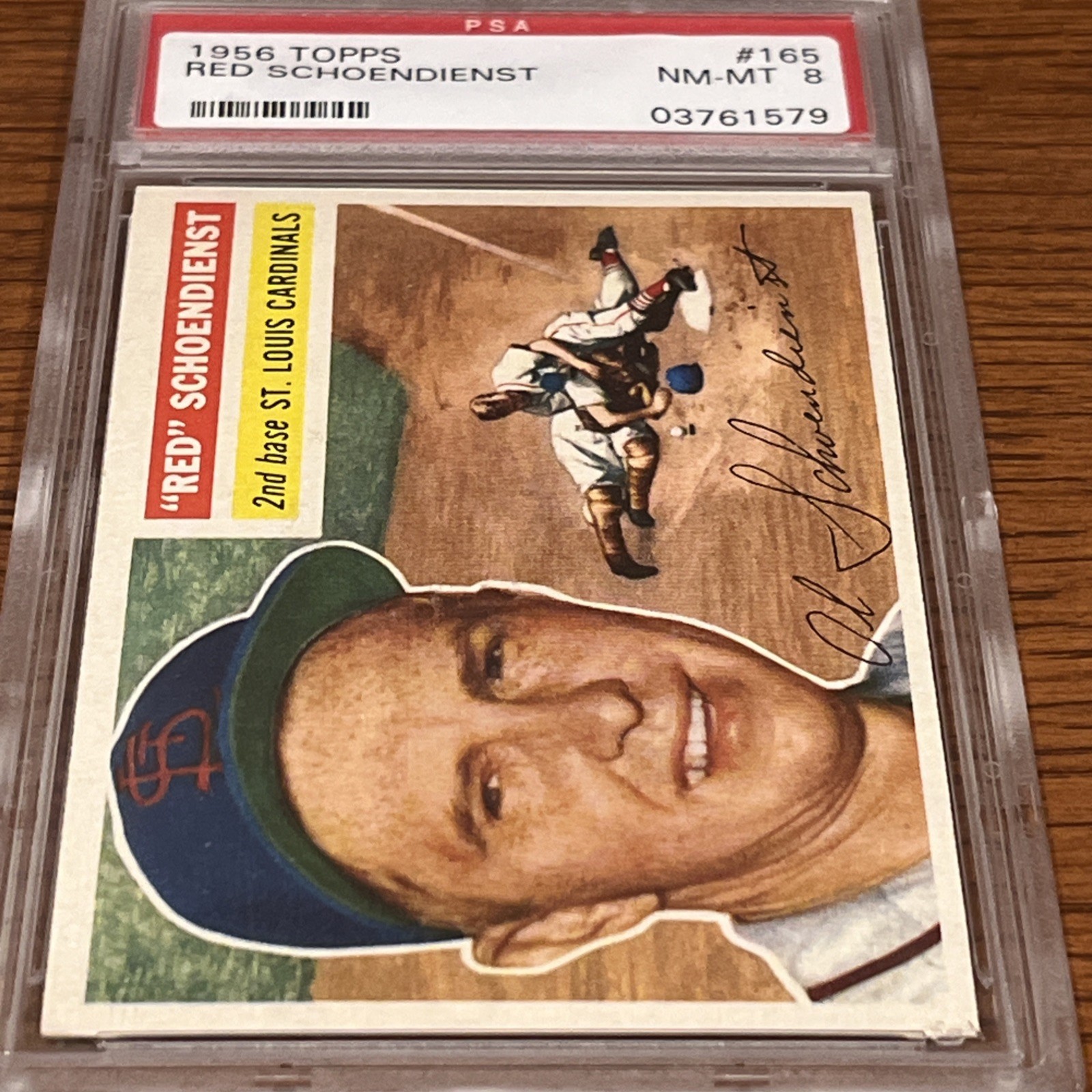 1956 TOPPS #165 RED SCHOENDIENST HOF GRAY BACK PSA 8 1956 TOPPS #165 RED SCHOENDIENST HOF GRAY BACK PSA 8