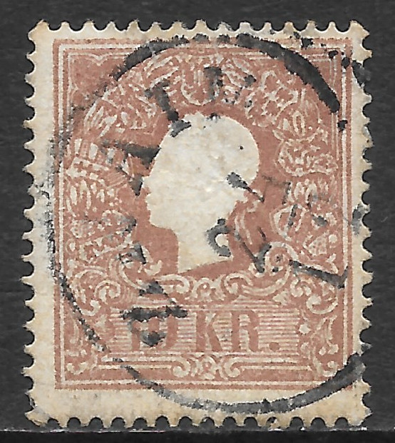 AUSTRIA SCOTT 10a USED F/VF - 1858 10kr BROWN ISSUE - FRANZ JOSEF