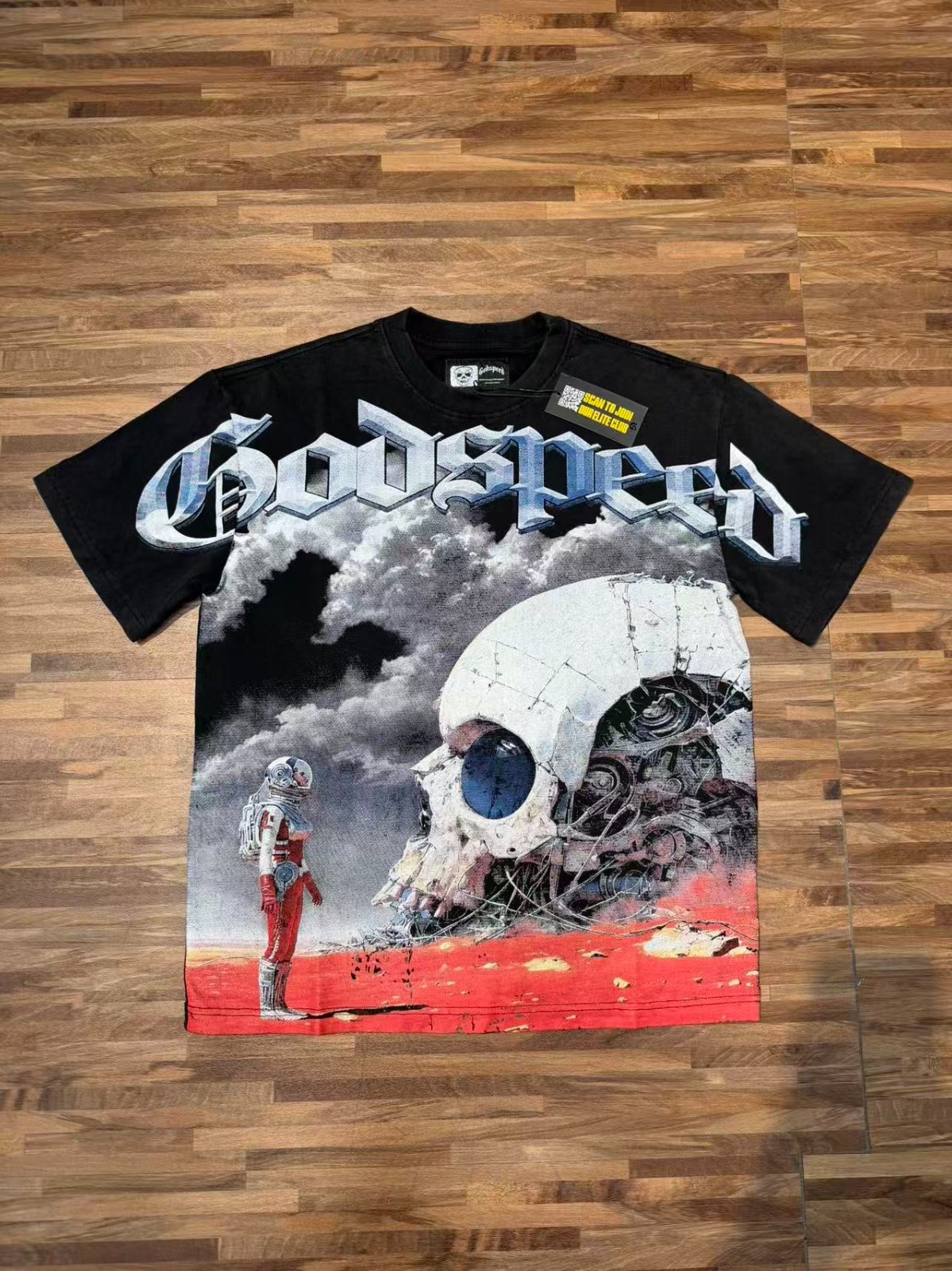 NEW Godspeed Lunar astronaut skeleton printing Tee Mens Cotton T-shirt NEW Godspeed Lunar astronaut skeleton printing Tee Mens Cotton T-shirt