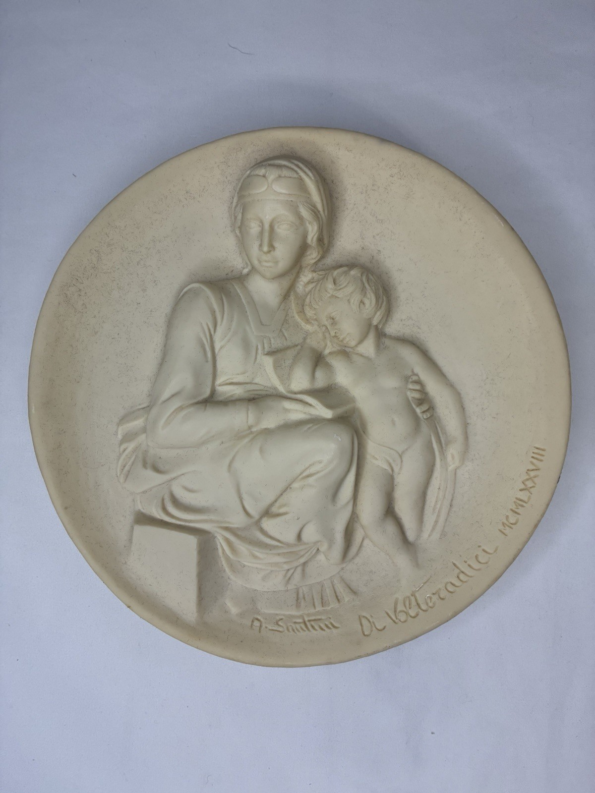 1978 Studio Dante di Volteradici Madonna Pensosa Alabaster Plate Ado Santini Box