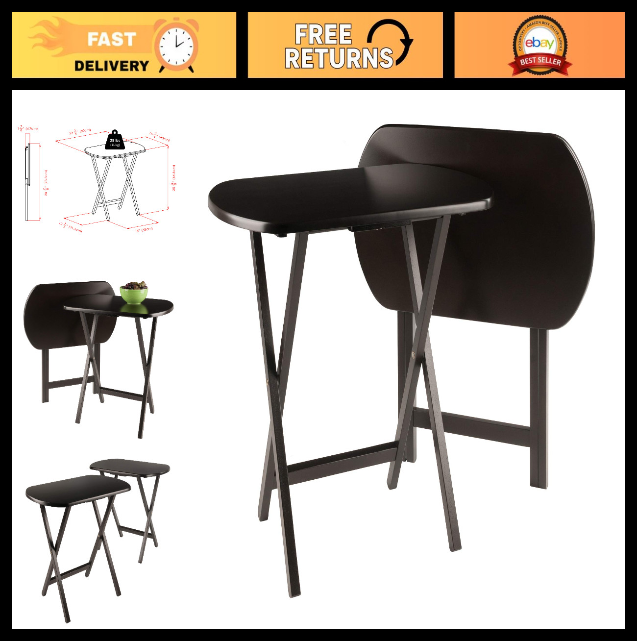 Oversized Foldable Snack Tables - Set of 2, Portable, Space-Saving, Ideal for Li