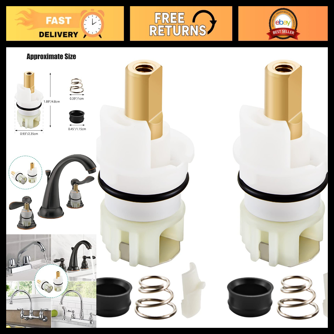 Faucet Stem Replacement for 2 Handle Faucet Cartridge - 2 Pack, Easy Install Faucet Stem Replacement for 2 Handle Faucet Cartridge - 2 Pack, Easy Install