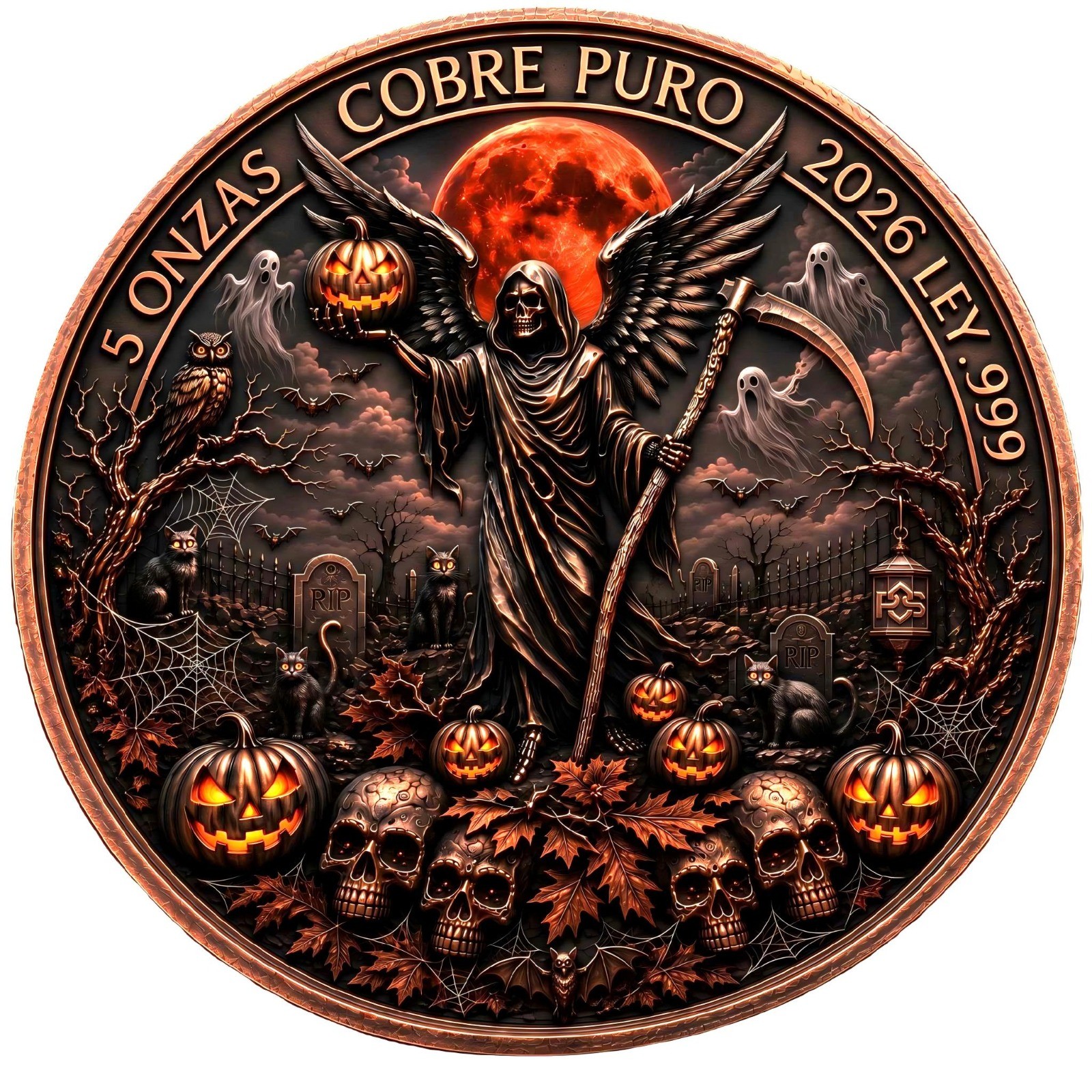 2026 5oz .999 Copper Grim Reaper Libertad Halloween Haunted Round Mint 3000 2026 5oz .999 Copper Grim Reaper Libertad Halloween Haunted Round Mint 3000