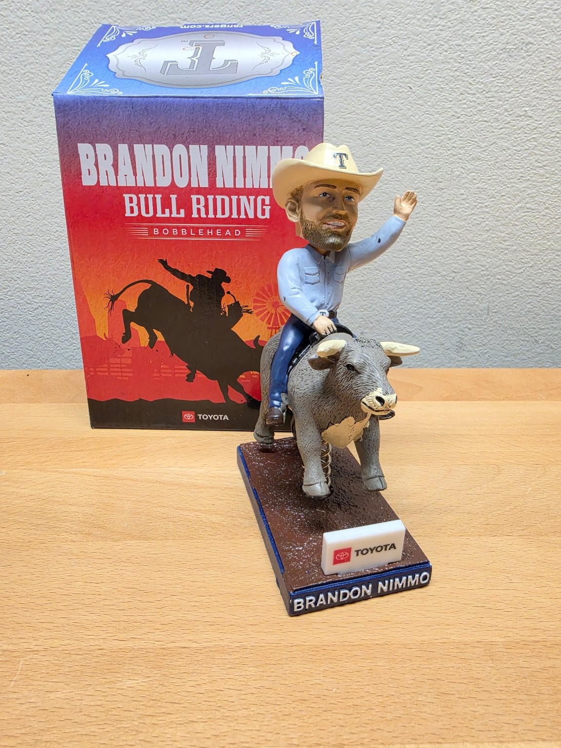 Brandon Nimmo Texas Rangers Bull Riding Bobblehead BDA Sports Toyota MLB New In Brandon Nimmo Texas Rangers Bull Riding Bobblehead BDA Sports Toyota MLB New In