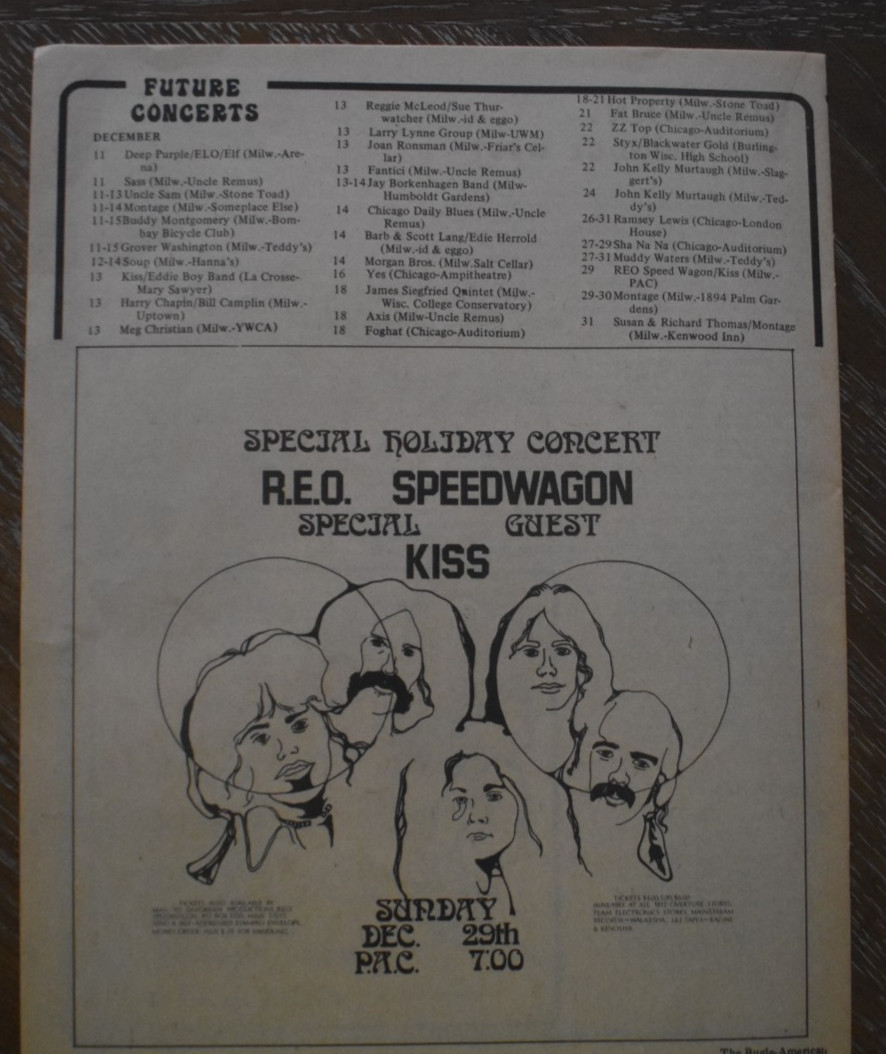 KISS newspaper concert ad 12/29/1974  Milwaukee, Wi.  Paul  Gene   Peter   Ace
