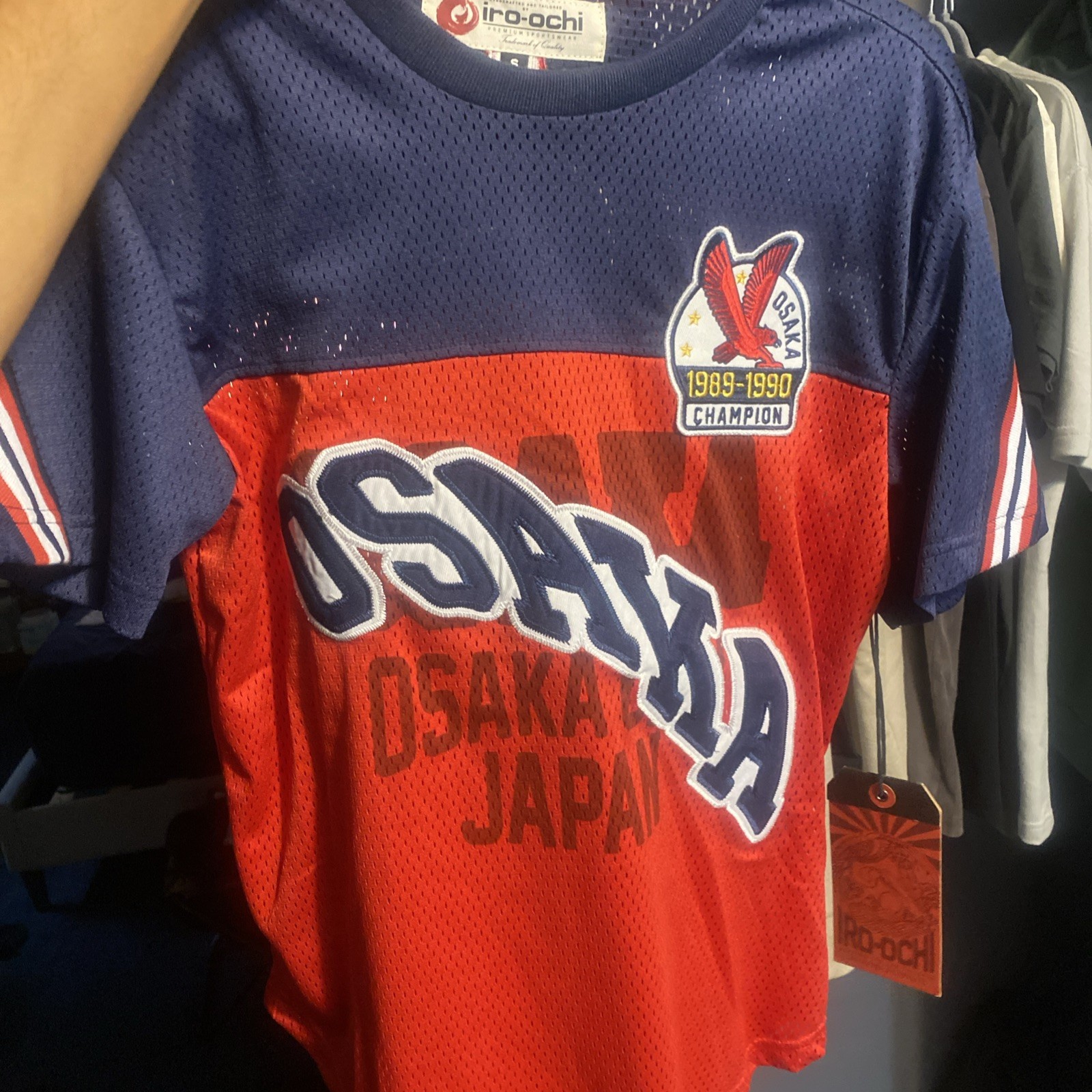IRO-OCHI Mens SM 1990s Champs Mesh Jersey Shirt Red Navy Osaka Japan 03429 NWT