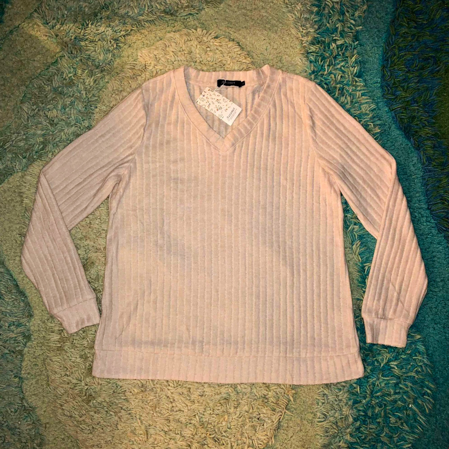 Automet Women\'s Ribbed V-Neck Knit Sweater / Long Sleeve Top. size L Automet Women\'s Ribbed V-Neck Knit Sweater / Long Sleeve Top. size L