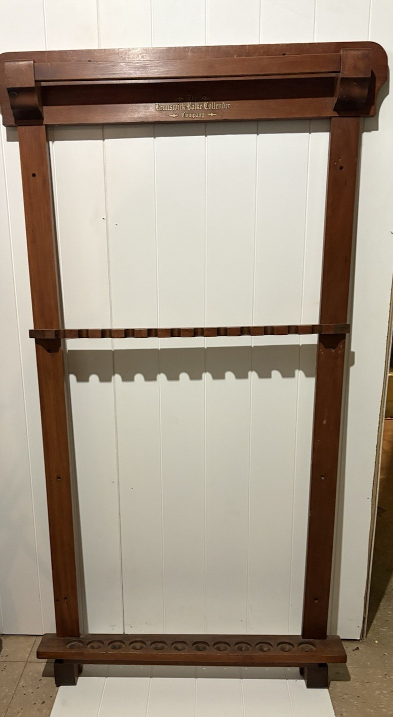 Vintage Brunswick-Balke-Collender Wood Billiard Cue Rack holds 12 cues Vintage Brunswick-Balke-Collender Wood Billiard Cue Rack holds 12 cues