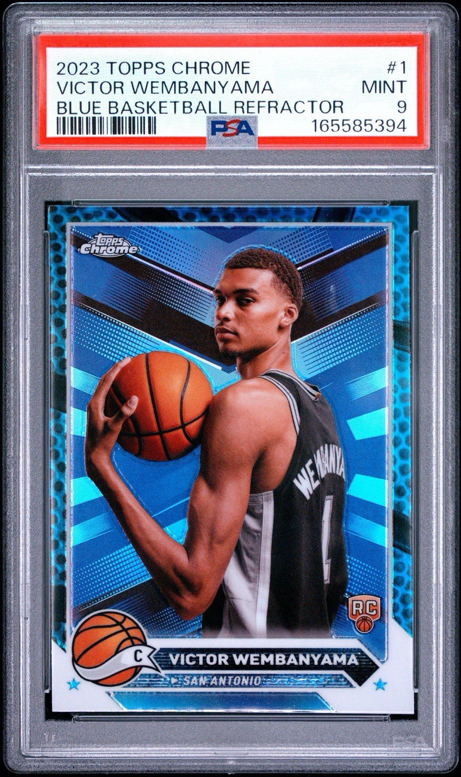 2023-24 Topps Chrome Victor Wembanyama RC Blue Basketball Refractor #1 PSA 9