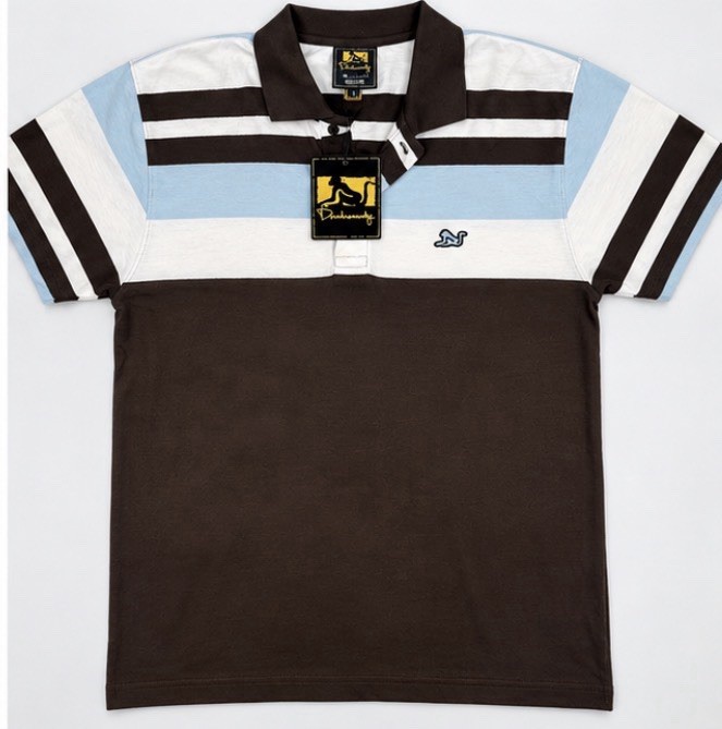Drunknmunky Striped Polo Shirt Brown Blue Y2K Skate Streetwear NWT Deadstock