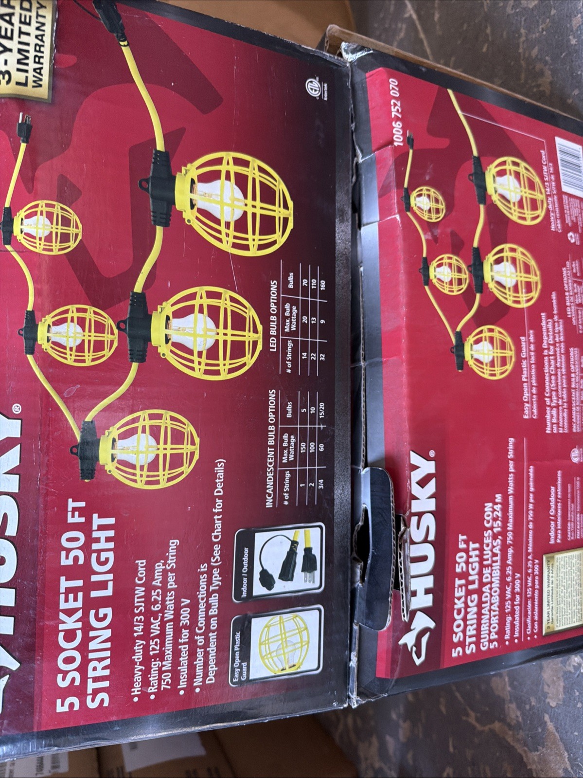 2 PACK HUSKY 50 Ft. 7500-Lumen LED String Light Energy-Efficient Work Lights