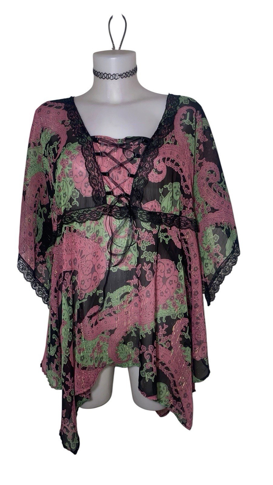 90s Y2k Womens Pink Floral Lace Sheer Babydoll Top Sz XL Whimsigoth Kawaii 90s Y2k Womens Pink Floral Lace Sheer Babydoll Top Sz XL Whimsigoth Kawaii