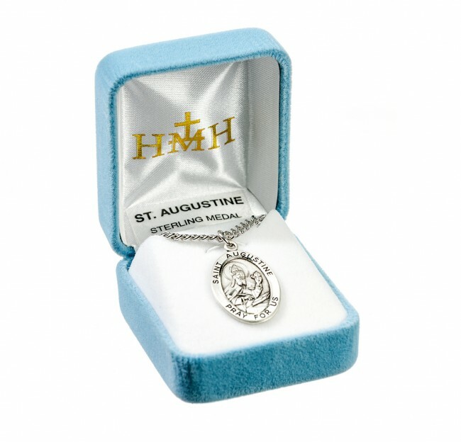 St. Augustine Sterling Silver Medal Necklace, 24 Inch Chain