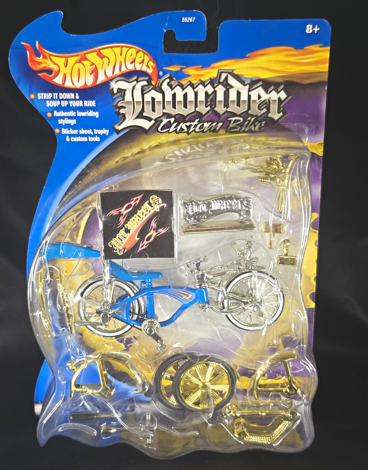 2001 Hot Wheels Lowrider Custom Bike #55267 Blue Gold SEALED RARE Mattel