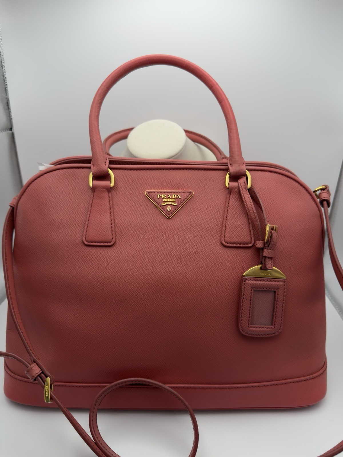 Authentic Prada Promenade Bag Saffiano Leather Medium Dark Pink COA Shoulder Bag