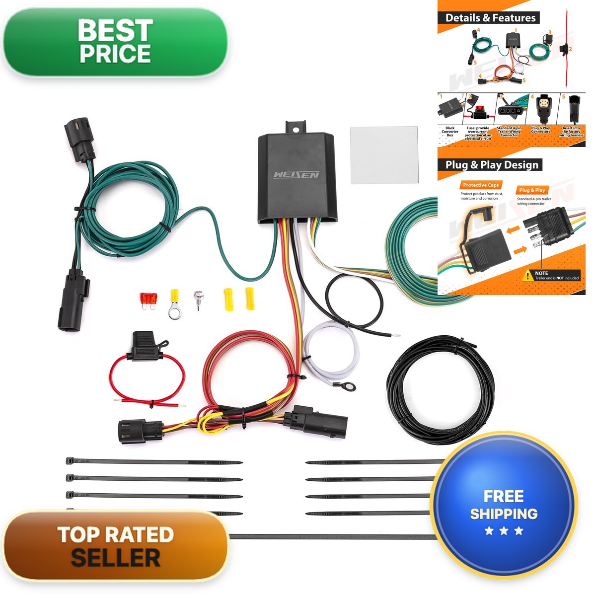 WeiSen 4-Pin Trailer Wiring Harness Fit For Ford Escape Titanium/SE/S 13-16