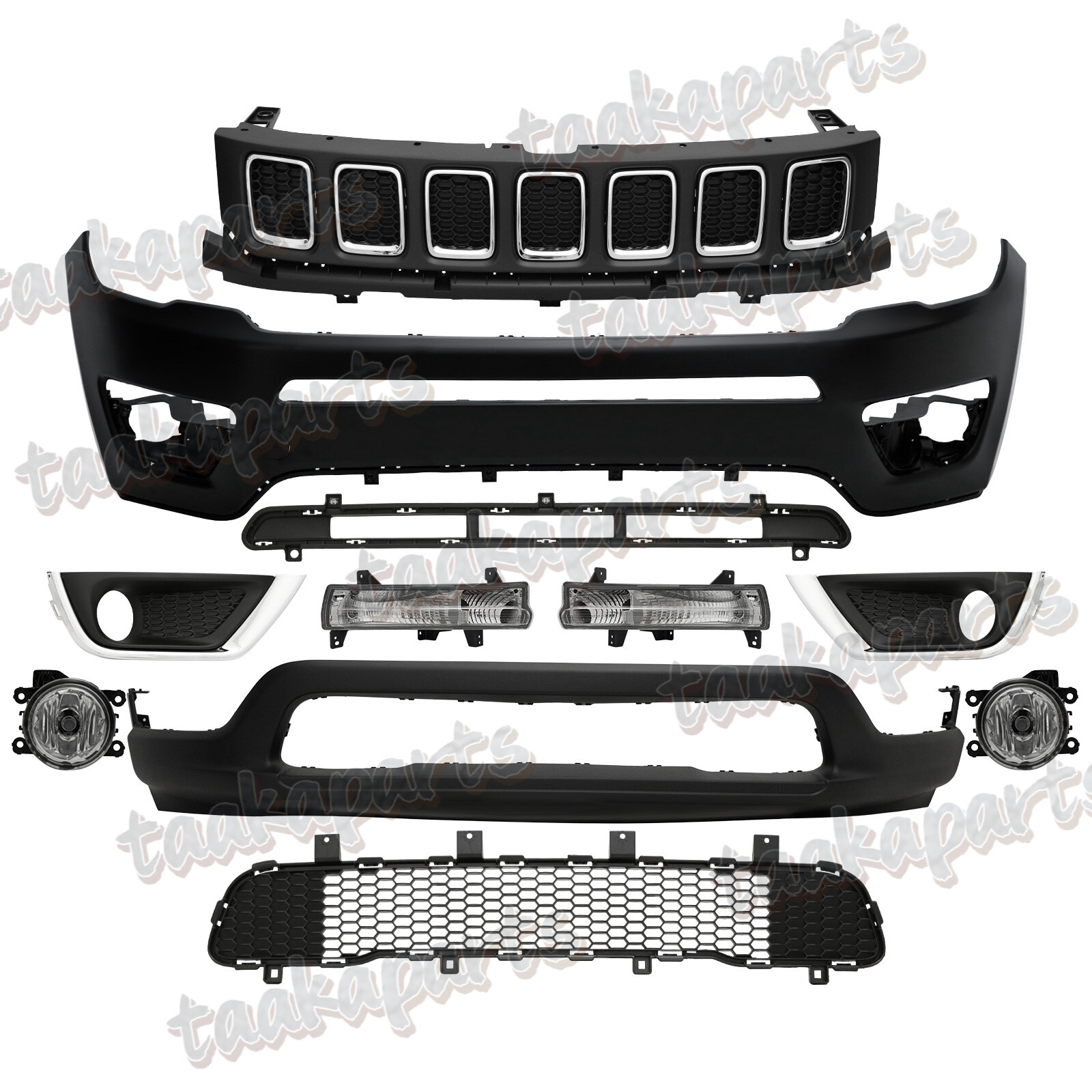 Front Bumper Complete For Jeep Compass 2017 2018 2019 2020 2021 Upper Grill