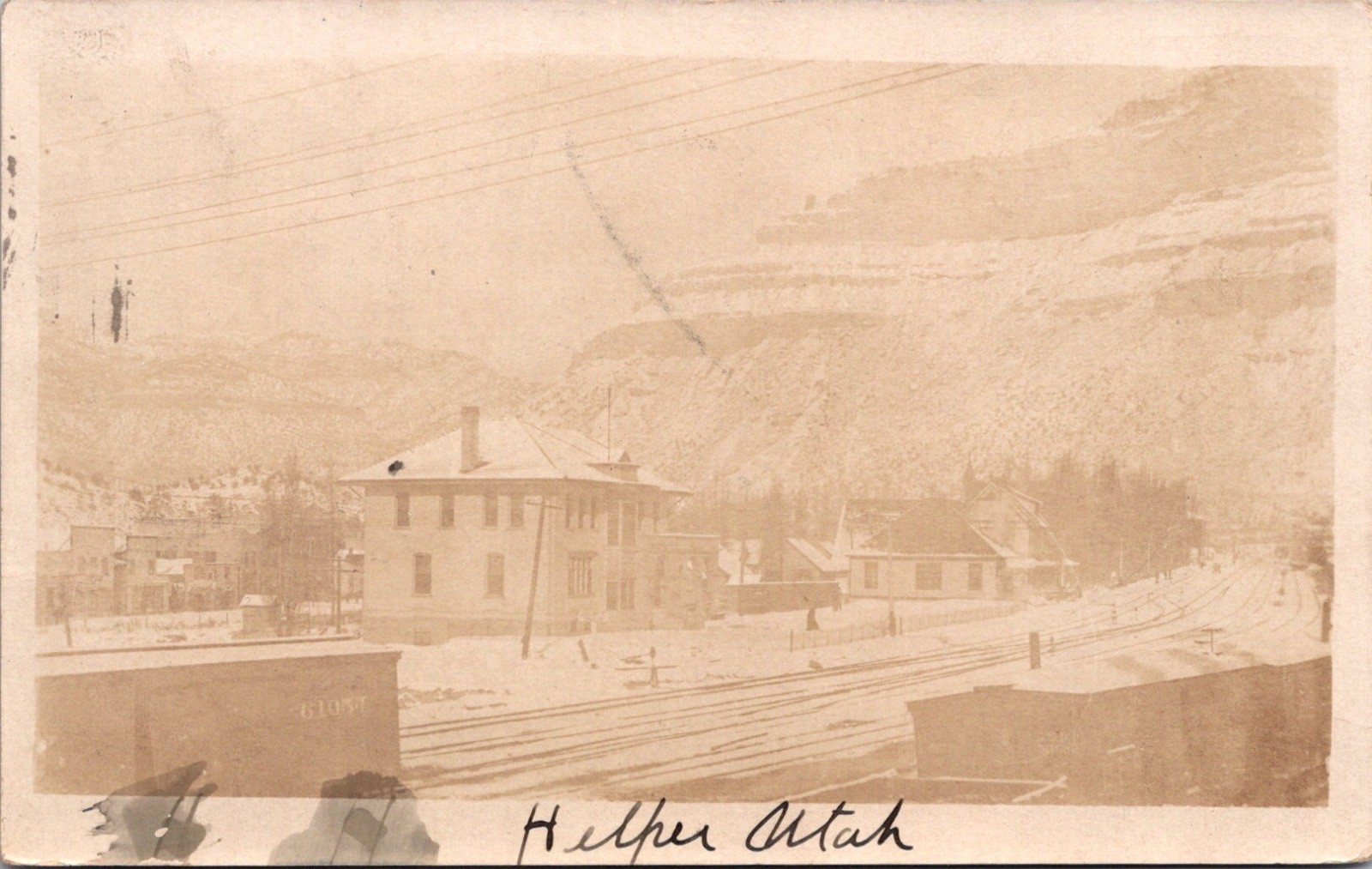 RPPC Real Photo Postcard Helper Utah Denver & Rio grande Railroad Station 1910 RPPC Real Photo Postcard Helper Utah Denver & Rio grande Railroad Station 1910