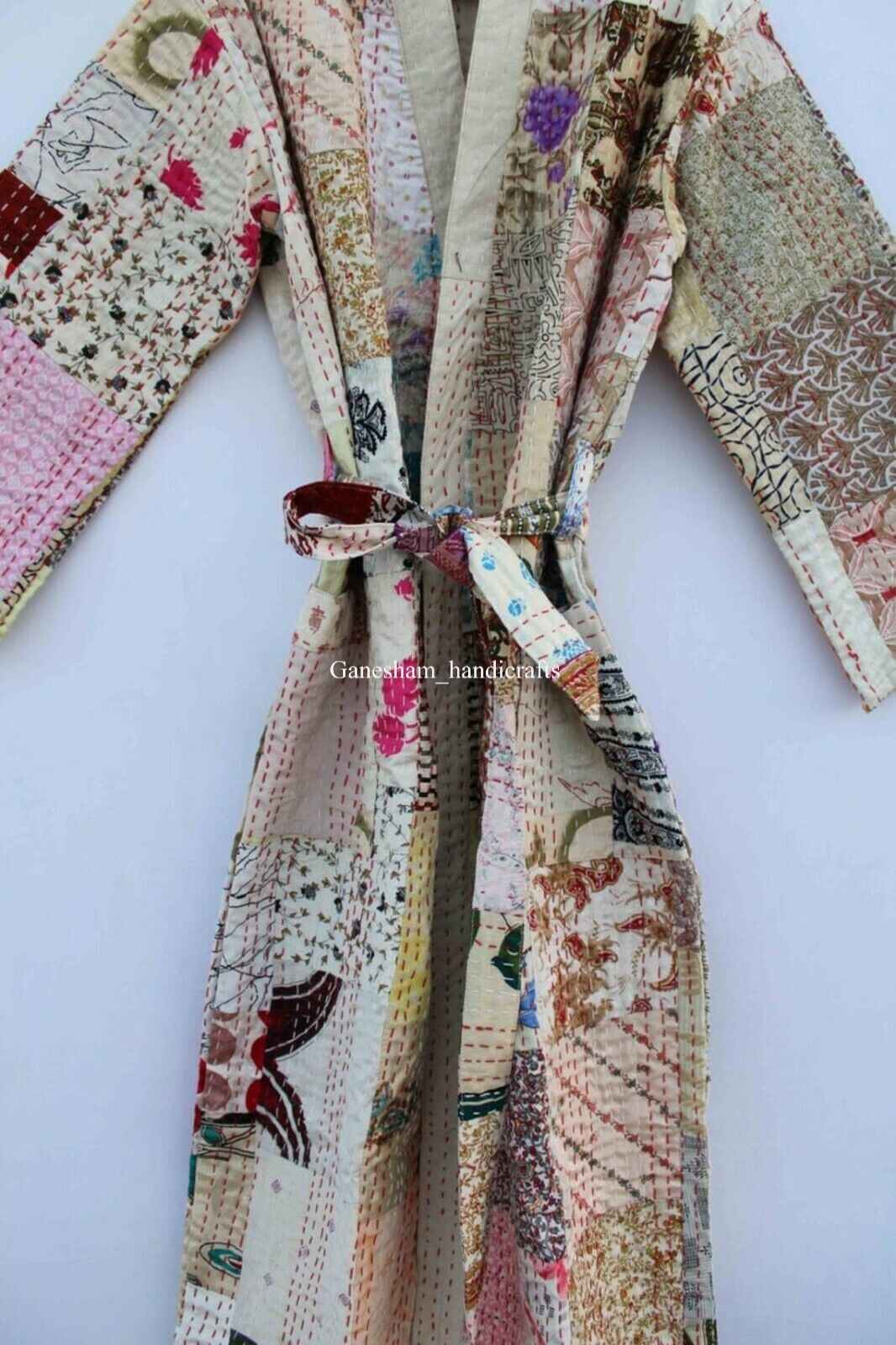 Silk patchwork handmade kantha jacket japanese kimono style kantha robe winter